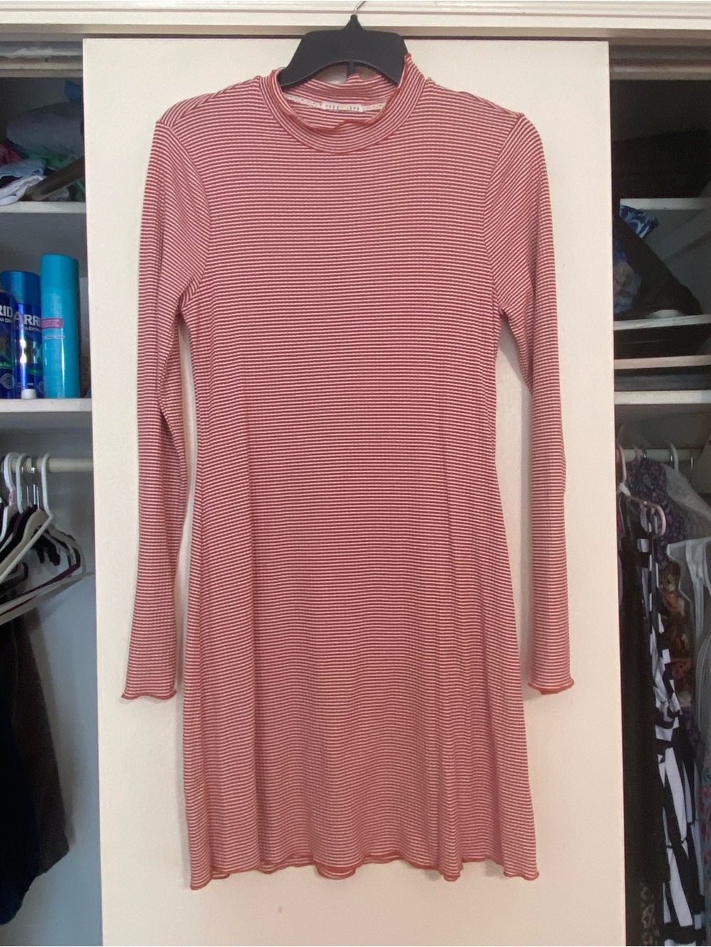 Copper Key Dusty Rose Striped Long-Sleeve Mock Neck Dress